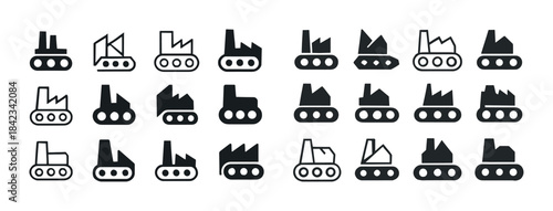 Set of industrial factory icons in black and white design