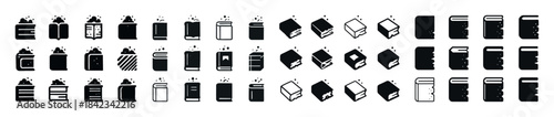Collection of diverse book icons in black and white