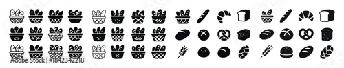 Set of various black bread icons in different styles and shapes