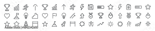 Set of minimalist achievement and motivation icons in black and