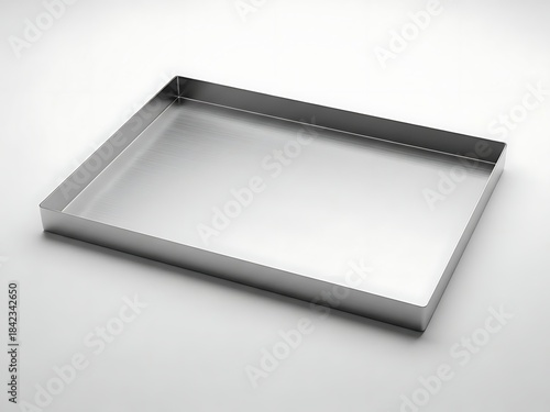 Empty silver metal tray on white background rectangular