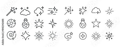 Magical star and cloud icons - minimalist black and white collec
