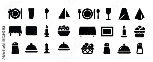 Silhouette icons of dining utensils and tableware set