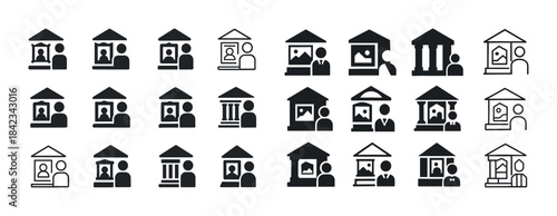 Variety of iconic office and gallery symbols featuring buildings