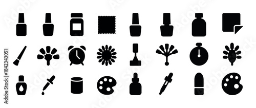 Collection of beauty and art tool silhouettes on white backgroun