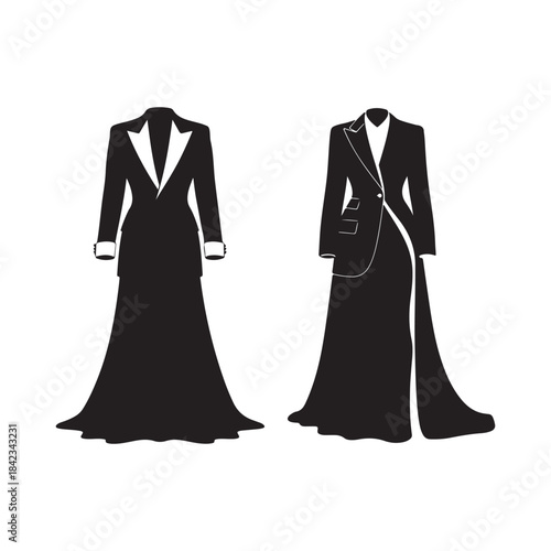 Contrasting Evening Gowns Exude Dramatic Elegance, Structured Silhouettes, and Bold Formality