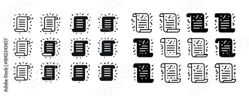 Set of black and white document icons with creative designs
