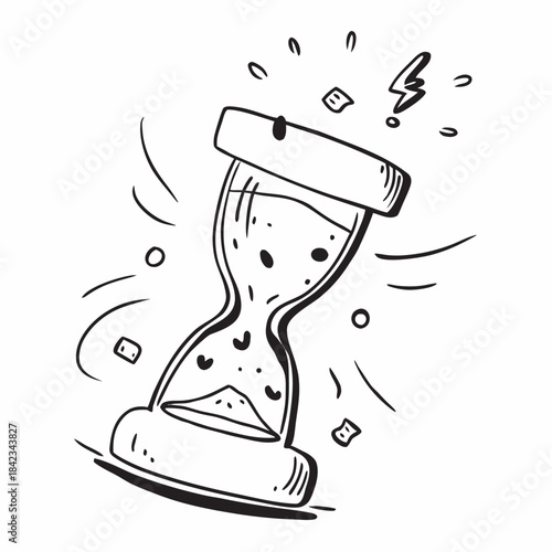 Time themed hourglass releasing bright particles vector illustration