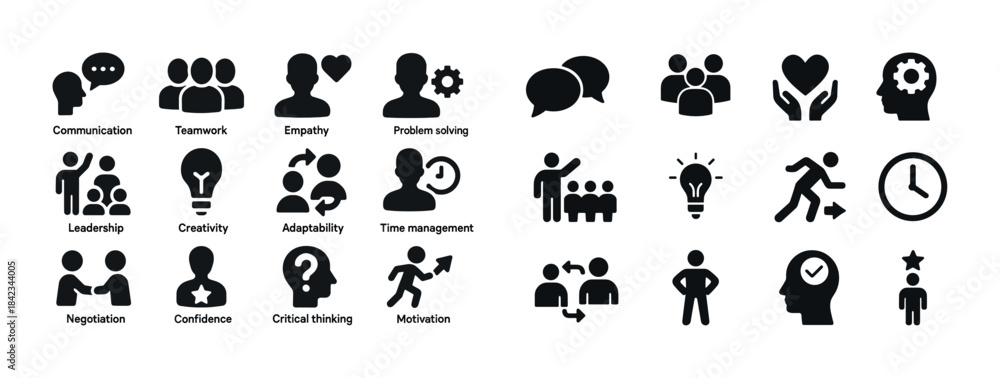 Fototapeta premium Icons representing leadership, creativity, communication, proble