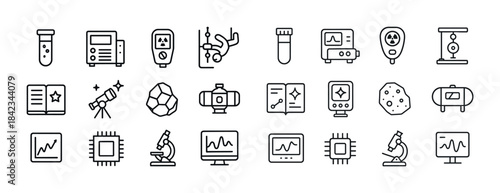Set of 25 scientific icons featuring laboratory equipment and sp