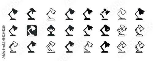 Collection of desk lamp icons in various styles and designs