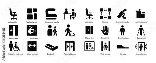 Icons for accessibility and ergonomic design in public spaces