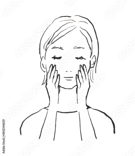 洗顔をする女性のイラスト　洗顔、美容、マッサージ