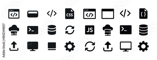 Set of coding and cloud computing icons for web development proj