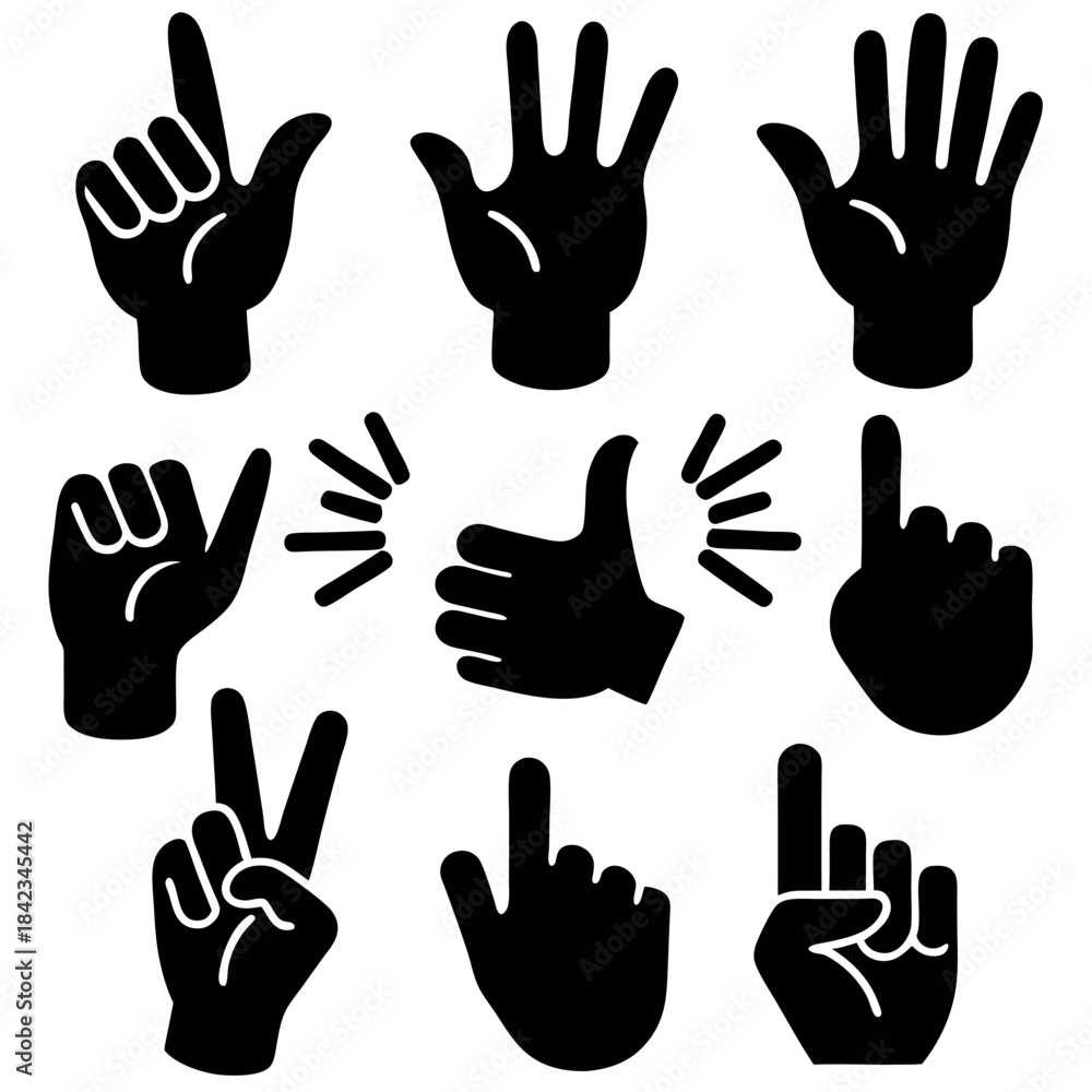 Fototapeta premium set-of-simple-line-hand-gestures-and-signs 
