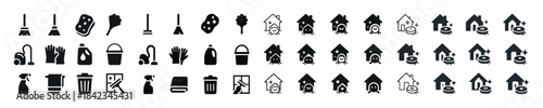 Collection of vector icons for cleaning, painting, pest control,