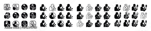 Collection of detective silhouette icons in various styles and p