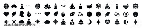Collection of meditation and wellness icons featuring yoga and n