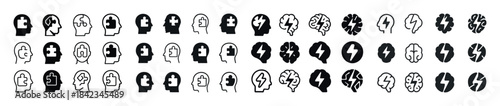Cognitive symbols: diverse head and brain icons collection