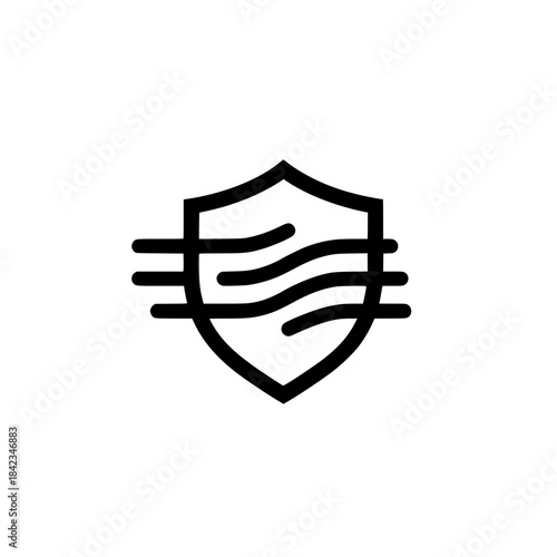 Shield icon featuring wind symbol representing storm protection hazard safety and airflow defense
