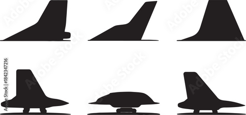 Airplane Nose Cone and Cockpit Section Black Silhouettes