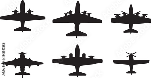 Airplanes Flying in Formation Black Silhouettes for Teamwork