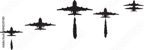 Airplane Takeoff Climb Sequence Black Silhouettes Pack