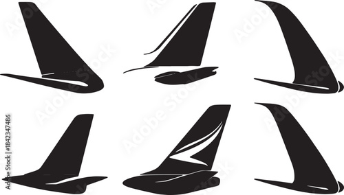 Airplane Tail Fin and Rudder Design Black Silhouettes Pack