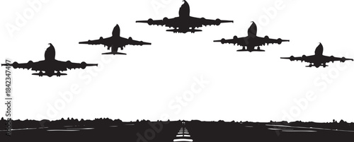 Airplane Takeoff Climb Sequence Black Silhouettes Pack