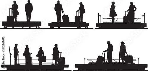 Airport Baggage Claim Carousel Black Silhouette Scenes