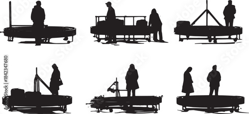 Airport Baggage Claim Carousel Black Silhouette Scenes