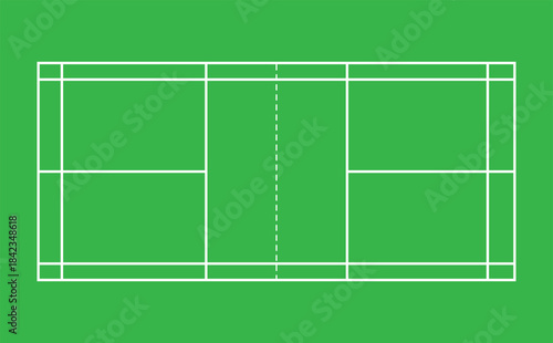 Green badminton court design minimal vector illustration playing field top view sport graphic background