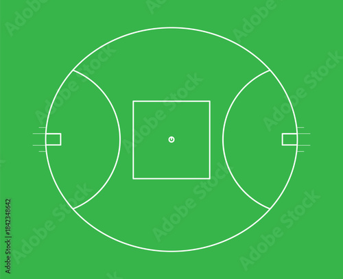 Circular Australian Rules Football field diagram perfect for game analysis strategy and official sport rule guides