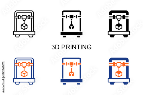 3D Printing Icon Multi Style Vector Illustration