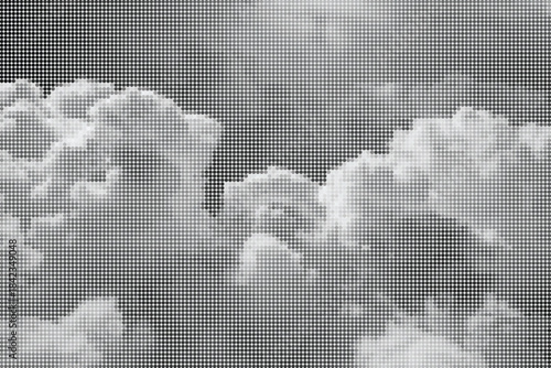 Halftone dots clouds sky atmosphere texture monochromatic gradient background vintage pop art effect