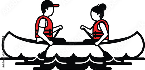Silhouette of two people in a canoe isolated on transparent background