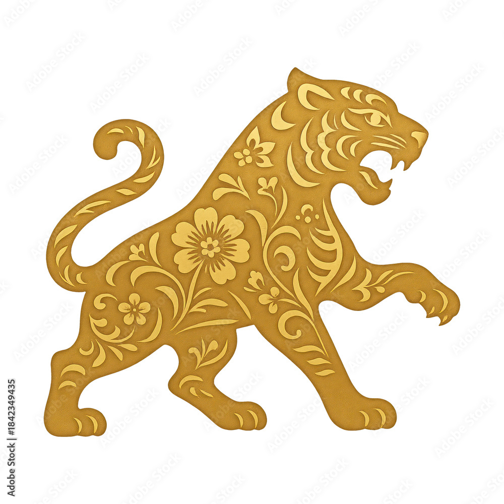 Obraz premium PNG Elegant floral tiger silhouette