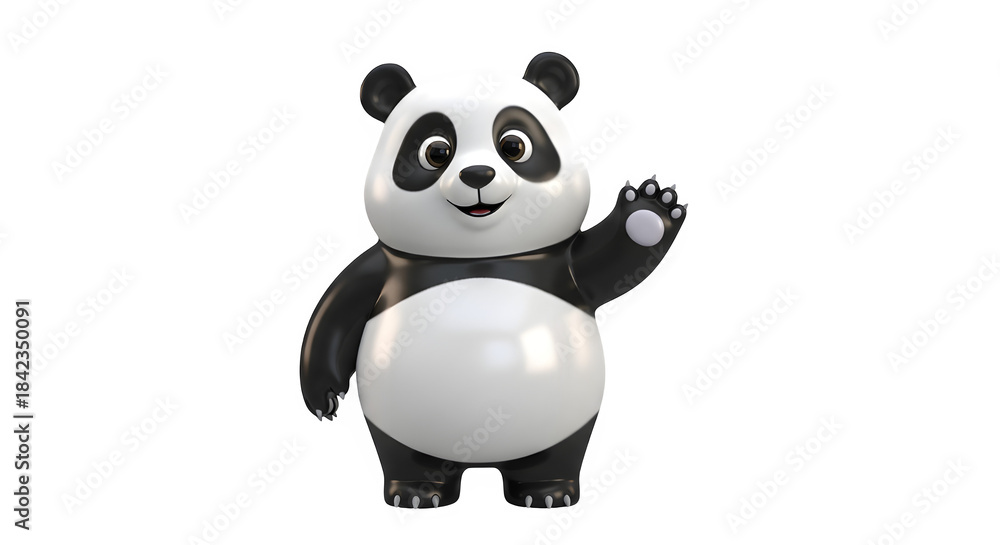 Fototapeta premium Cute 3d cartoon panda bear character waving hello, isolated on transparent background