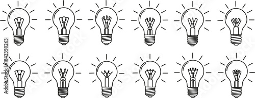 Silhouette of multiple light bulbs isolated on transparent background