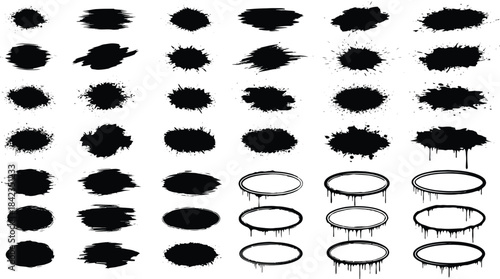 Collection of black silhouette splatters and drips isolated on transparent background