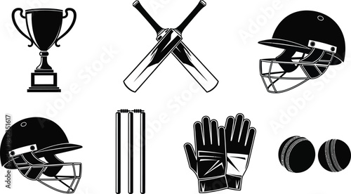Cricket equipment silhouette isolated on transparent background