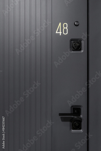 Modern Apartment Metal Door with Number 48 and Black Handle