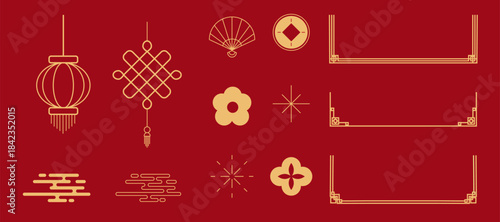 Korean traditional frames, line borders set with knot corners ornament.