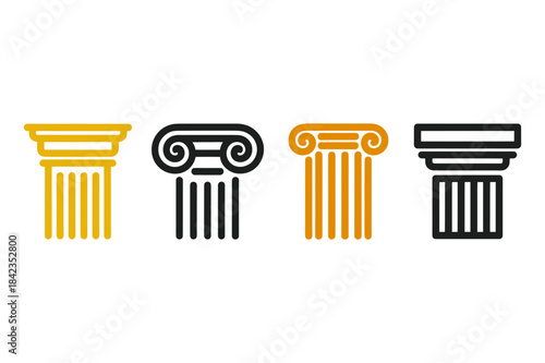 Four Stylized Pillars Representing Architectural Styles on Black Background