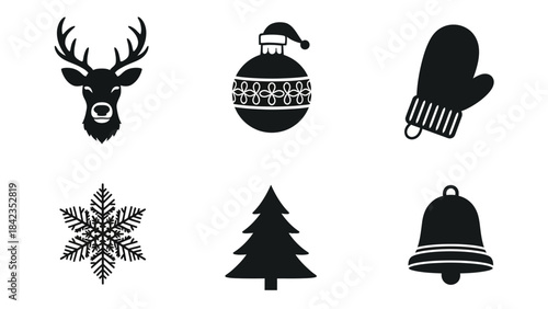 Christmas and winter season symbols black icons set graphic elements for holiday design