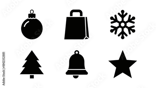 Set of black christmas symbols on white background. christmas ornaments vector icons