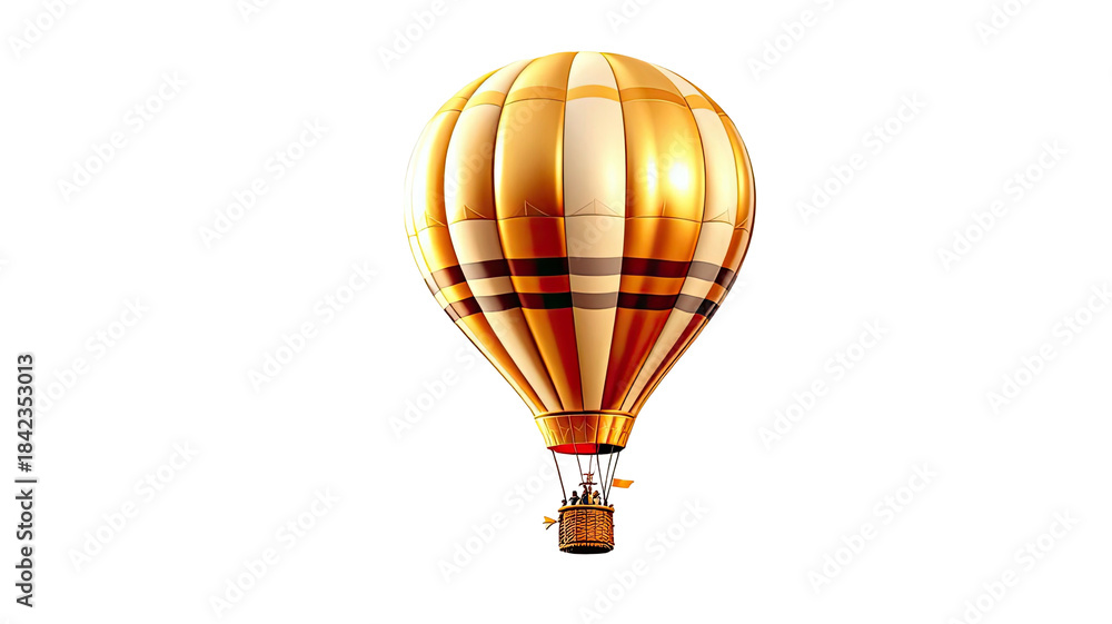 Obraz premium Golden air balloon floats against a stark black background