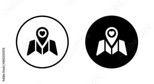 Heart location map icon in black circle. Love destination and favorite place symbol