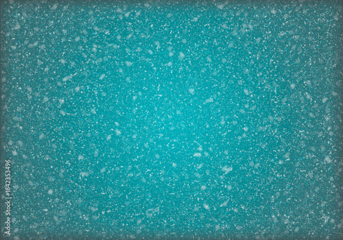 Fondo abstracto color turquesa con textura de nieve blanca y viñeta oscura