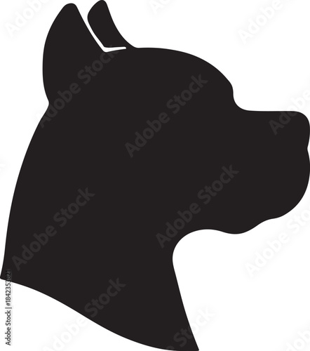 A simple black silhouette of a dog s head in profile view
